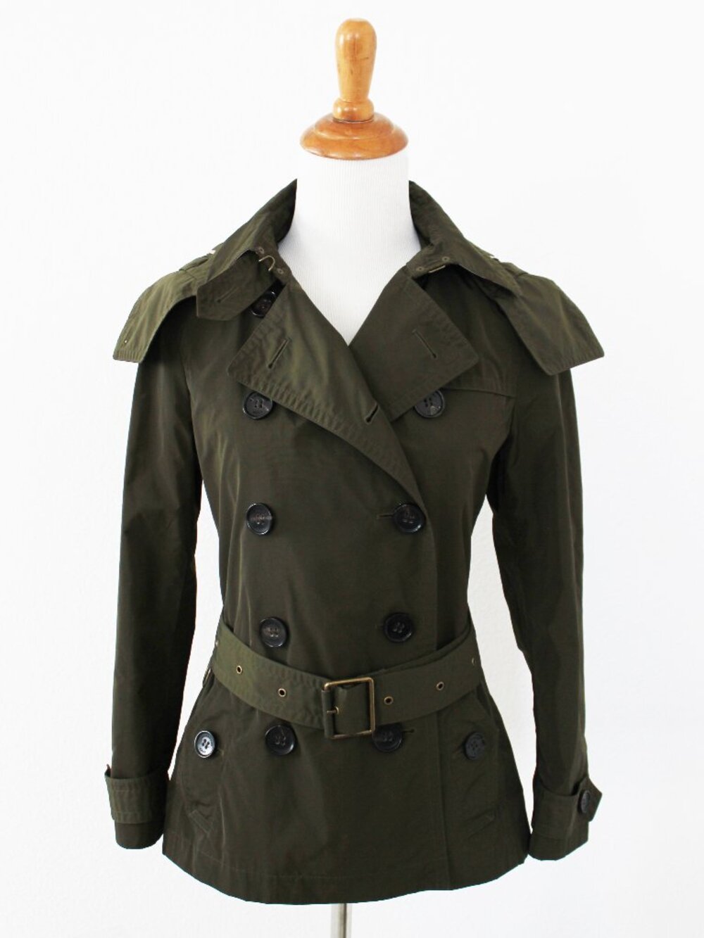 Burberry Brit Balmoral Olive Green Cropped Trench Coat Jacket + Bag & Tag, US 2